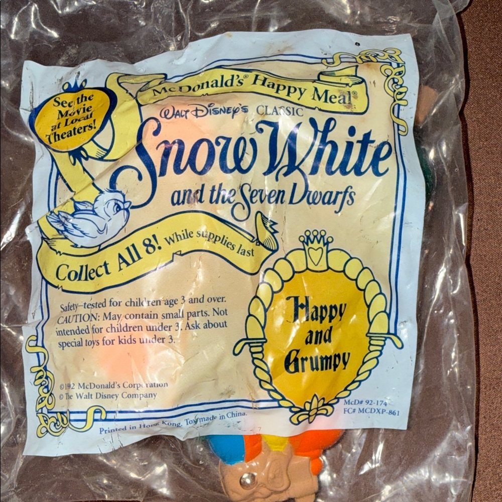 1992 McDonald’s Snow White‎ Happy & Grumpy Happy Meal Toy – Sealed Vintage